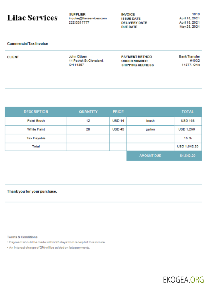 Facture USA Lilac Services